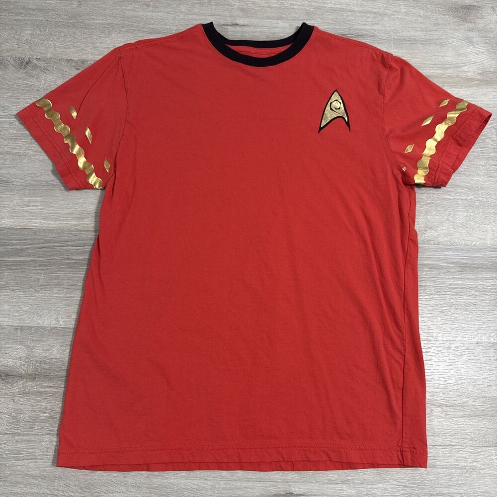 Star Trek Shirt Men’s Large Red 100% Cotton Starfleet Uniform Cosplay Gold Trim
